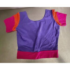 VTG 80s Flexatard Gilda Marx Crop Top Aerobics Dancewear Purple orang Pink L USA